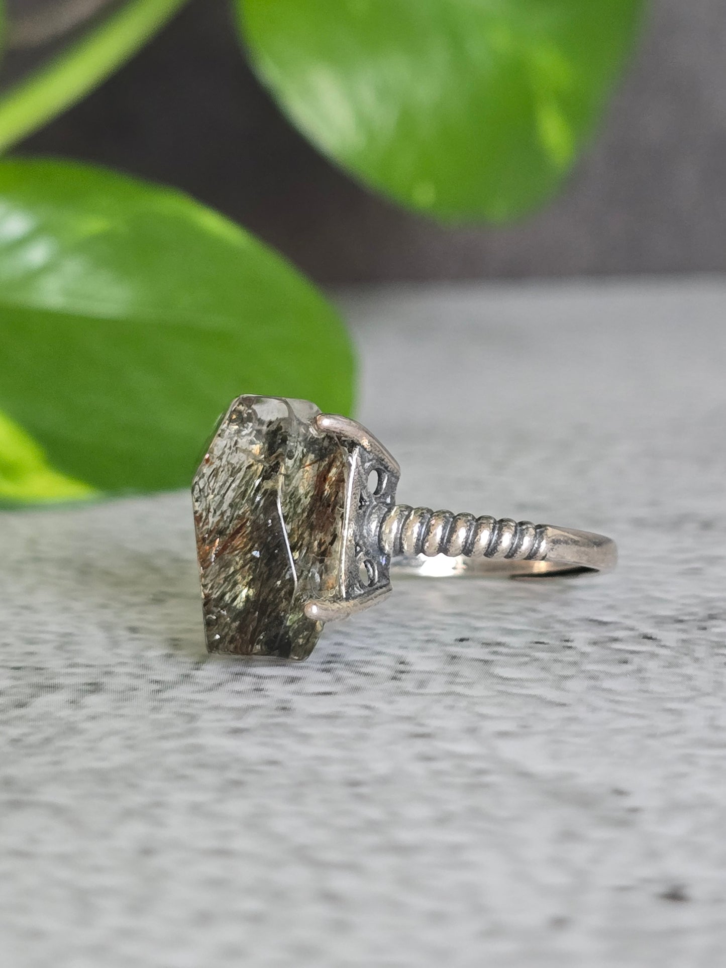 Rutilated Quartz .925 Silver Adjustable Ring